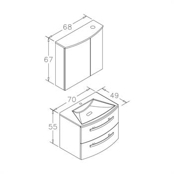 Orka Urla Banyo Dolabı Takımı, 70 cm, Parlak Lake Antrasit (Ledli-Dolaplı Ayna), 5000811