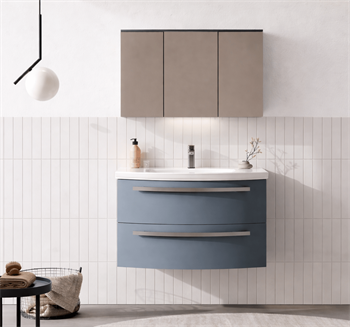 Orka Urla Banyo Dolabı Takımı, 90 cm, Parlak Lake Antrasit (Ledli-Dolaplı Ayna), 5000817