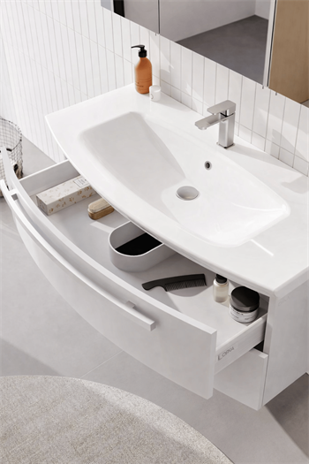 Orka Urla 90 cm Parlak Beyaz Banyo Dolabı Alt Modül ve Lavabo, 5001845