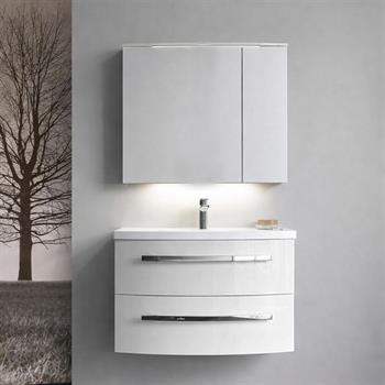 Orka Urla Banyo Dolabı Takımı, 70 cm, Parlak Lake Kaşmir (Ledli-Dolaplı Ayna), 5002078