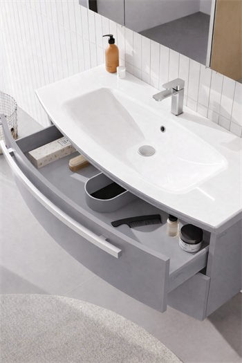 Orka Urla Banyo Dolabı Takımı, 90 cm, Parlak Lake Gri (Ledli-Dolaplı Ayna), 5000815