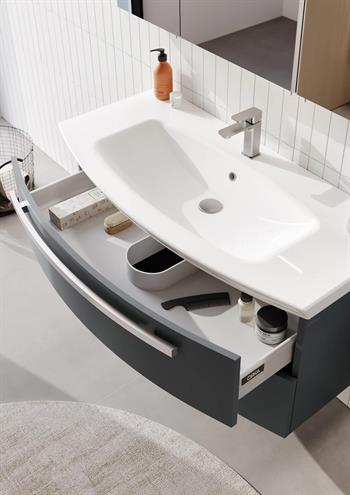 Orka Urla Banyo Dolabı Takımı, 90 cm, Parlak Lake Antrasit (Ledli-Dolaplı Ayna), 5000817