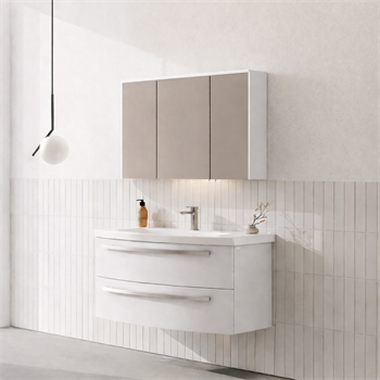 Orka Urla Banyo Dolabı Takımı, 90 cm, Parlak Lake Beyaz (Ledli-Dolaplı Ayna), 5000813