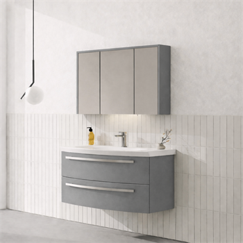 Orka Urla Banyo Dolabı Takımı, 90 cm, Parlak Lake Gri (Ledli-Dolaplı Ayna), 5000815