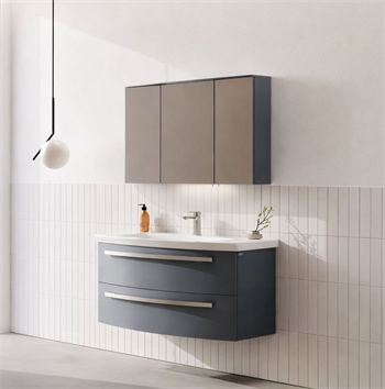 Orka Urla Banyo Dolabı Takımı, 90 cm, Parlak Lake Antrasit (Ledli-Dolaplı Ayna), 5000817