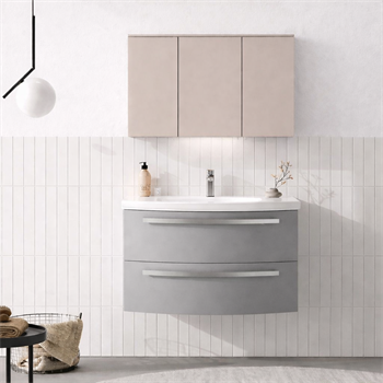 Orka Urla Banyo Dolabı Takımı, 90 cm, Parlak Lake Gri (Ledli-Dolaplı Ayna), 5000815