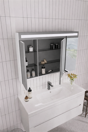 Orka Varna 120 cm Mat Beyaz Banyo Dolabı Takımı (Ledli-Dolaplı Ayna), 5000846