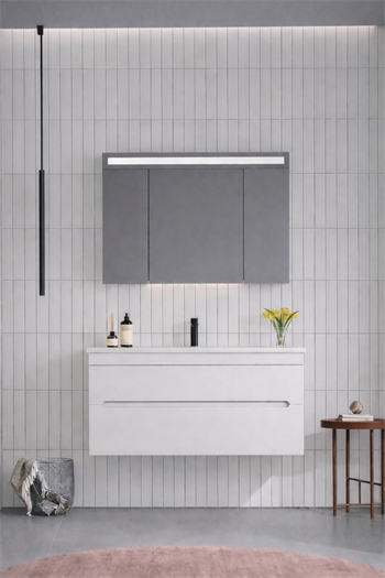 Orka Varna 120 cm Mat Beyaz Banyo Dolabı Takımı (Ledli-Dolaplı Ayna), 5000846