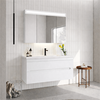 Orka Varna 120 cm Mat Beyaz Banyo Dolabı Takımı (Ledli-Dolaplı Ayna), 5000846