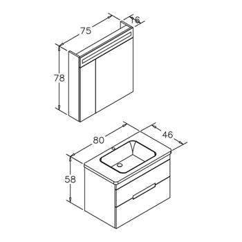 Orka Varna Banyo Dolabı Takımı, 80 cm, Mat Lake Antrasit (Ledli-Dolaplı Ayna)