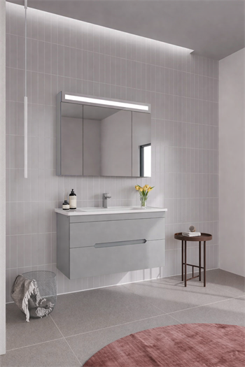 Orka Varna Banyo Dolabı Takımı, 100 cm, Mat Lake Gri (Ledli-Dolaplı Ayna), 5003029