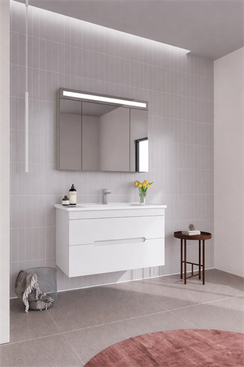 Orka Varna Banyo Dolabı Takımı, 100 cm, Mat Lake Beyaz (Ledli-Dolaplı Ayna), 5000840