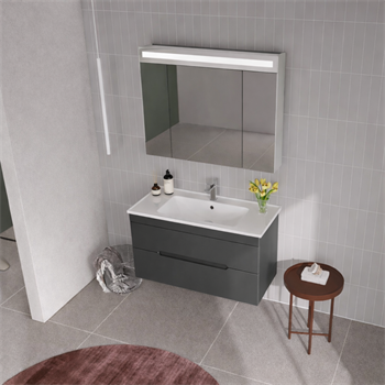 Orka Varna Banyo Dolabı Takımı, 100 cm, Mat Lake Antrasit (Ledli-Dolaplı Ayna), 5000845