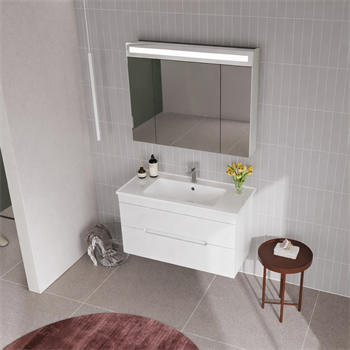 Orka Varna Banyo Dolabı Takımı, 100 cm, Mat Lake Beyaz (Ledli-Dolaplı Ayna), 5000840