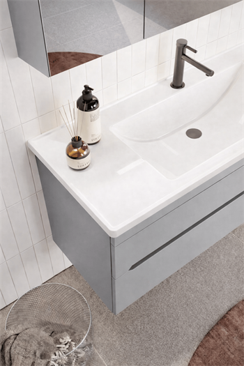 Orka Varna Banyo Dolabı Takımı, 100 cm, Mat Lake Gri (Ledli-Dolaplı Ayna), 5003029