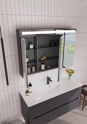 Orka Varna Banyo Dolabı Takımı, 120 cm, Mat Lake Antrasit (Ledli-Dolaplı Ayna), 5000851