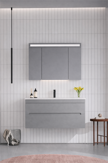 Orka Varna Banyo Dolabı Takımı, 120 cm, Mat Lake Gri (Ledli-Dolaplı Ayna), 5000850