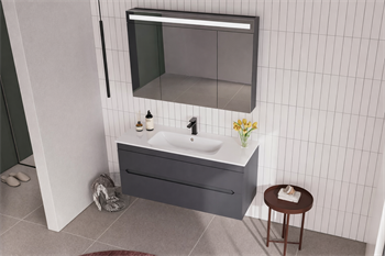 Orka Varna Banyo Dolabı Takımı, 120 cm, Mat Lake Antrasit (Ledli-Dolaplı Ayna), 5000851