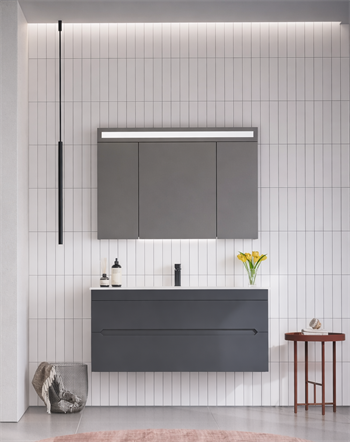 Orka Varna Banyo Dolabı Takımı, 120 cm, Mat Lake Antrasit (Ledli-Dolaplı Ayna), 5000851