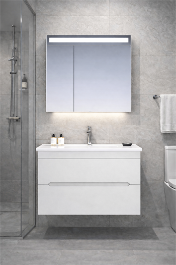 Orka Varna Banyo Dolabı Takımı, 80 cm, Mat Lake Beyaz (Ledli-Dolaplı Ayna), 5000834