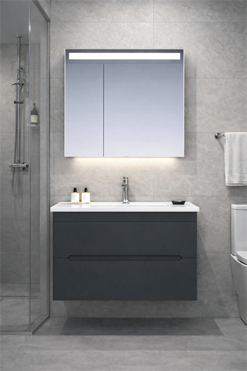 Orka Varna Banyo Dolabı Takımı, 80 cm, Mat Lake Antrasit (Ledli-Dolaplı Ayna)