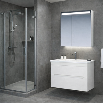 Orka Varna Banyo Dolabı Takımı, 80 cm, Mat Lake Beyaz (Ledli-Dolaplı Ayna), 5000834