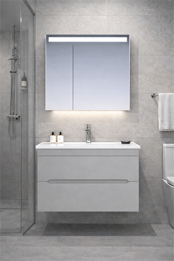 Orka Varna Banyo Dolabı Takımı, 80 cm, Mat Lake Gri (Ledli-Dolaplı Ayna), 5002601