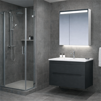 Orka Varna Banyo Dolabı Takımı, 80 cm, Mat Lake Antrasit (Ledli-Dolaplı Ayna)