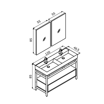 Orka Vegas 120 cm Antrasit Banyo Dolabı Takımı