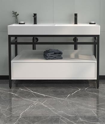 Orka Vegas 120 cm, Beyaz-Parlak Beyaz Çift Gözlü Lavabo, Banyo Dolabı Takımı