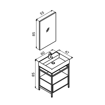 Orka Vegas 60 cm Antrasit Banyo Dolabı Takımı