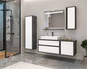 Orka Verona 120 cm, İrony-Beyaz Banyo Dolabı Takımı (Ledli Ayna)