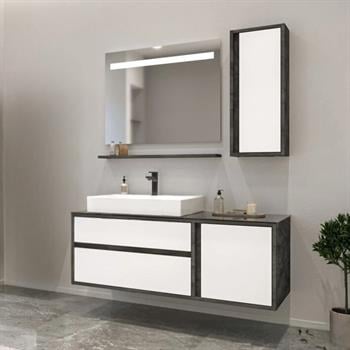 Orka Verona 120 cm, İrony-Beyaz Banyo Dolabı Takımı (Ledli Ayna)