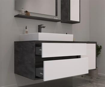 Orka Verona 120 cm, İrony-Beyaz Banyo Dolabı Takımı (Ledli Ayna)