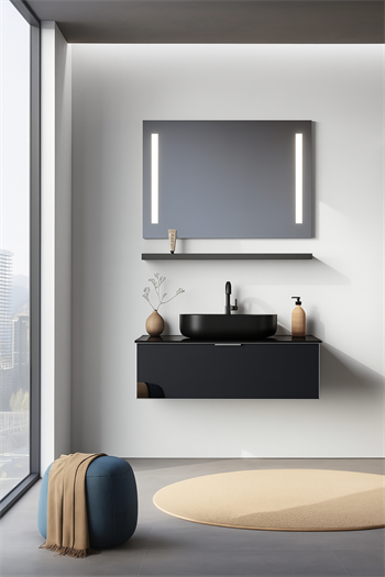 Orka Yalıköy, 90 cm, Siyah Lavabo, Banyo Dolabı Takımı (Ledli Ayna), 5000862