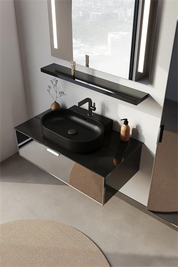 Orka Yalıköy, 90 cm, Siyah Lavabo, Banyo Dolabı Takımı (Ledli Ayna), 5000862