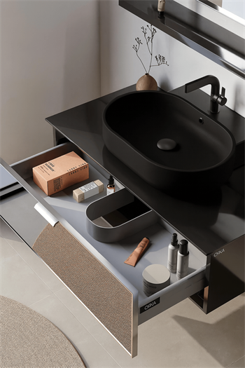 Orka Yalıköy 90 cm, Siyah Lavabo, Banyo Dolabı Alt Modül ve Lavabo, 5001884