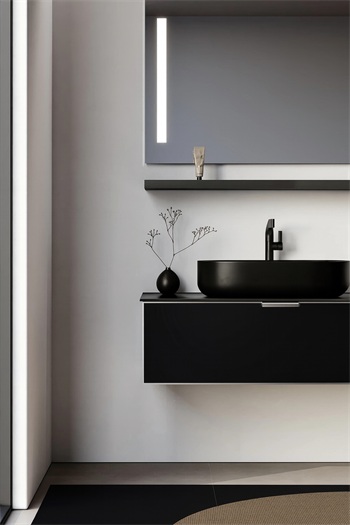 Orka Yalıköy, 90 cm, Siyah Lavabo, Banyo Dolabı Takımı (Ledli Ayna), 5000862