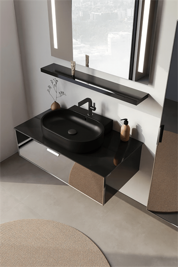 Orka Yalıköy 90 cm, Siyah Lavabo, Banyo Dolabı Alt Modül ve Lavabo, 5001884