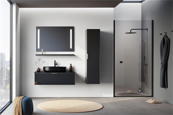 Orka Yalıköy, 90 cm, Siyah Lavabo, Banyo Dolabı Takımı (Ledli Ayna), 5000862