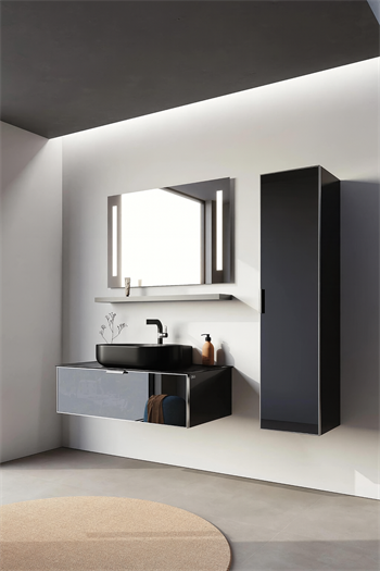 Orka Yalıköy, 90 cm, Siyah Lavabo, Banyo Dolabı Takımı (Ledli Ayna), 5000862
