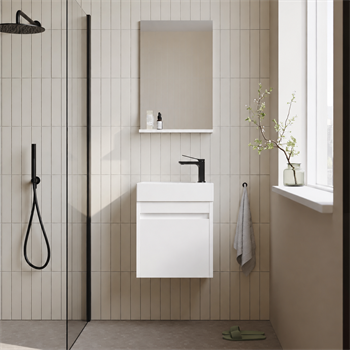 Orka Yedisu Banyo Dolabı Takımı, 45 cm, Parlak Beyaz (Etajerli Ayna), 5000603