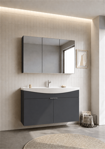 Orka Purus 100 cm ,Mat Antrasit, Banyo Dolabı Takımı (Dolaplı Ayna), 5008347