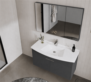 Orka Purus 100 cm ,Mat Antrasit, Banyo Dolabı Takımı (Dolaplı Ayna), 5008347