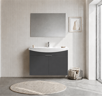 Orka Purus 100 cm ,Mat Antrasit, Banyo Dolabı Takımı (Asma,Düz Ayna), 5008329