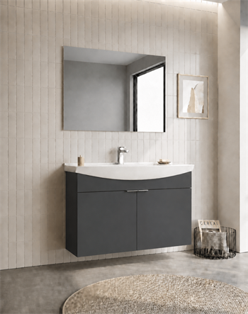Orka Purus 100 cm ,Mat Antrasit, Banyo Dolabı Takımı (Asma,Düz Ayna), 5008329