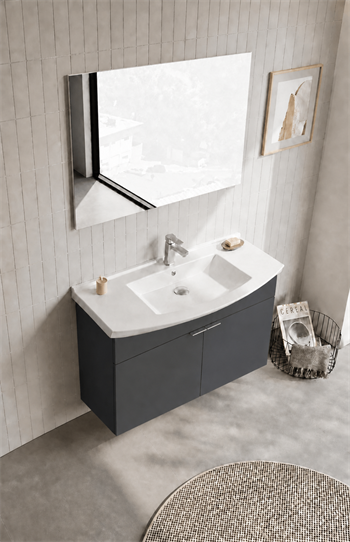 Orka Purus 100 cm ,Mat Antrasit, Banyo Dolabı Takımı (Asma,Düz Ayna), 5008329
