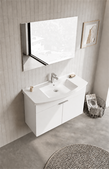 Orka Purus 100 cm ,Parlak Beyaz, Banyo Dolabı Takımı (Asma,Düz Ayna), 5008330