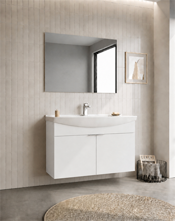 Orka Purus 100 cm ,Parlak Beyaz, Banyo Dolabı Takımı (Asma,Düz Ayna), 5008330