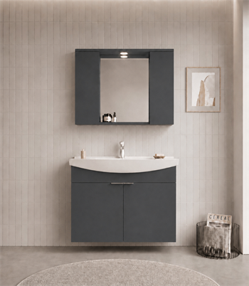 Orka Purus 100 cm ,Mat Antrasit, Banyo Dolabı Takımı (Asma,Spotlu Ayna), 5007985